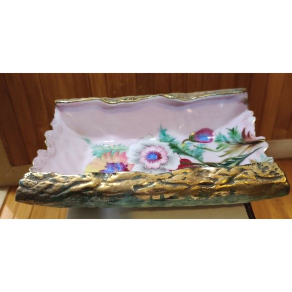 Vtg Japanese Chubu China Hand Painted Floral Trinket/Jewelry Dish Unique 5x4x1" - Picture 4 of 12